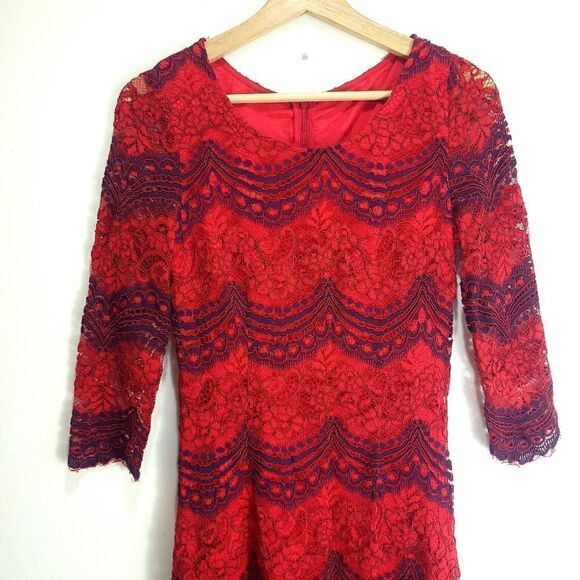 Vintage Navy & Red Lace 3/4 Sleeve Maxi Gown - Picture 2 of 12